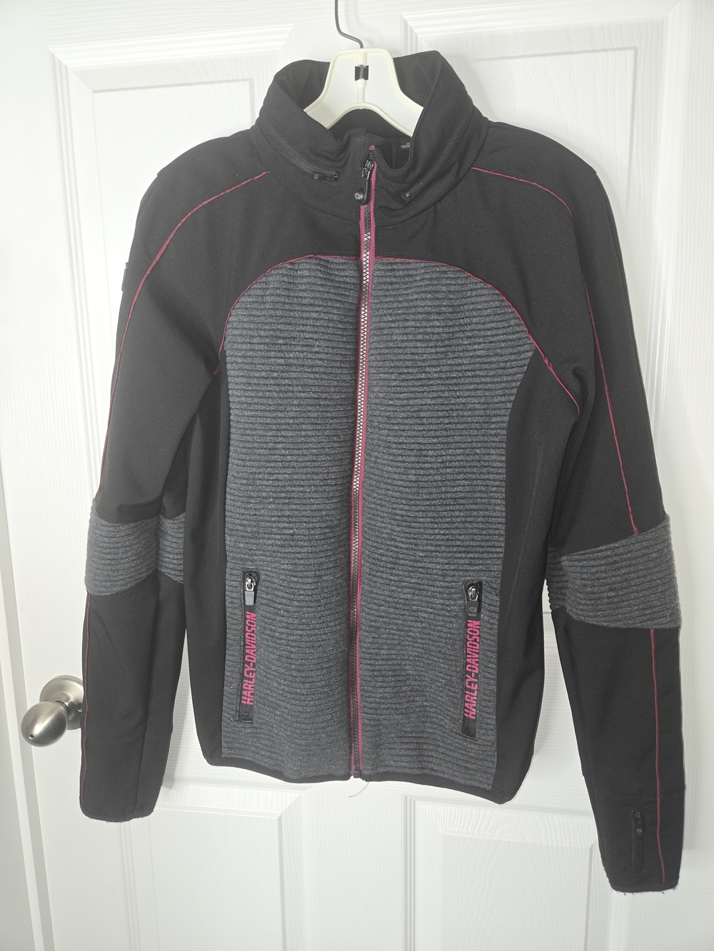 Harley-Davidson Womens' Black & Gray Zip-Up Jacket with Pink Accents